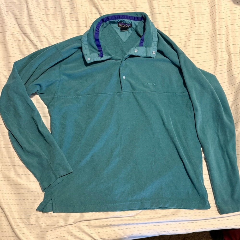 Patagonia Teal 1/4 Snap Pullover Vintage 90s Women's size Small